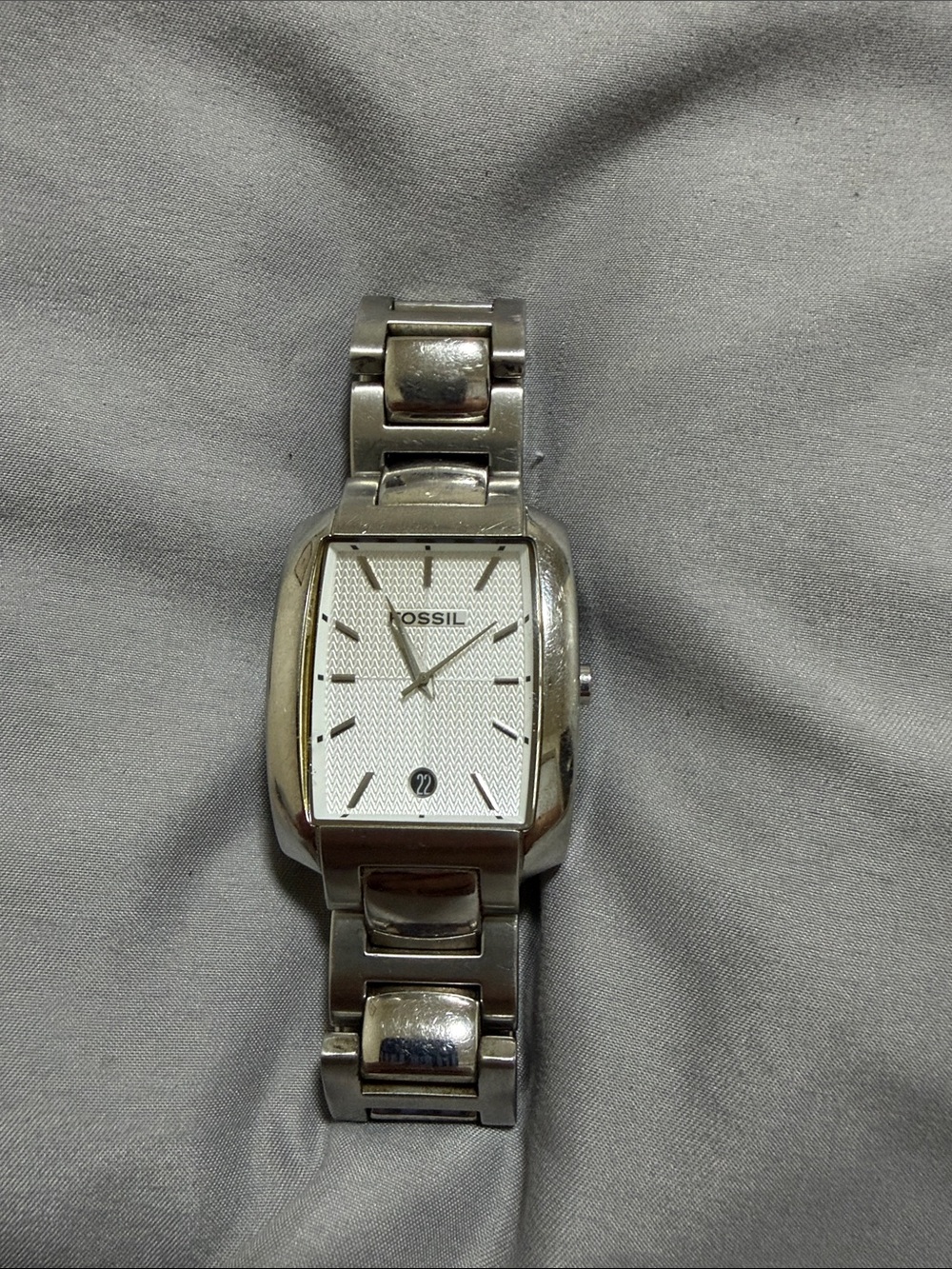 Fossil Men’s Silver Stainless Steel Watch with White Textured Dial